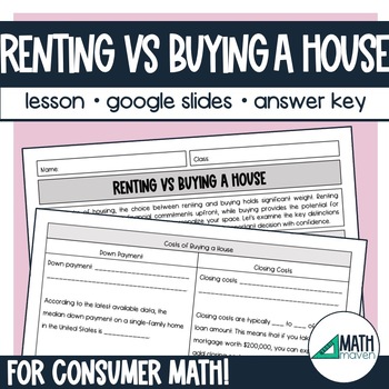 Preview of Renting vs Buying a House Lesson with Google Slides for Consumer Math Class