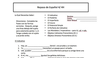 Preview of Repaso de Español 4 y 4 Honores (Spanish 4 and Spanish 4 Honors Review)