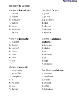 Spanish Verb Review Repaso de verbos Worksheet by jer520 LLC | TpT