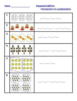 repeated addition introduction to multiplication worksheet by pride in