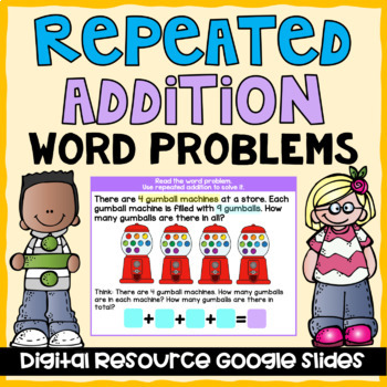 Preview of Repeated Addition and Arrays Word Problems Interactive Google Slides