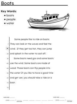 Preview of Repeated Reading Fluency Comprehension Timed Passage Cold Read - Boats