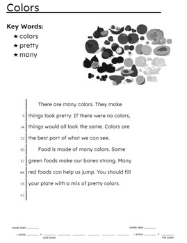 Preview of Repeated Reading Fluency Comprehension Timed Passage Cold Read - Colors