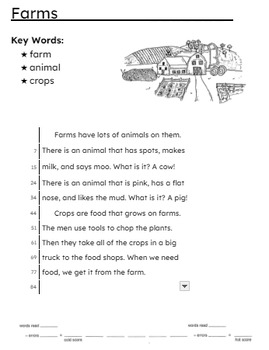 Preview of Repeated Reading Fluency Comprehension Timed Passage Cold Read - Farms