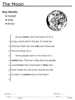 Preview of Repeated Reading Fluency Comprehension Timed Passage Cold Read - The Moon
