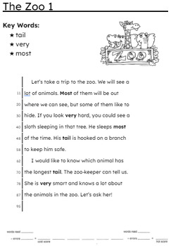 Preview of Repeated Reading Fluency Comprehension Timed Passage Cold Read - The Zoo