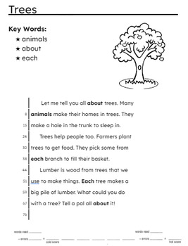 Preview of Repeated Reading Fluency Comprehension Timed Passage Cold Read - Trees