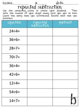 repeated subtraction using connecting cubes by ride away