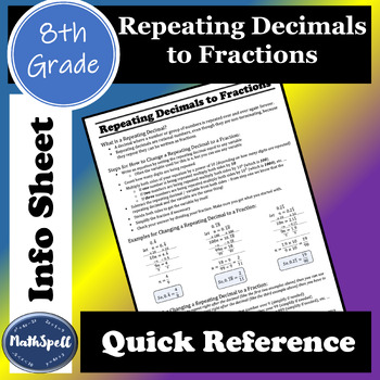 Preview of Repeating Decimals to Fractions | 8th Grade Math Quick Reference Sheet