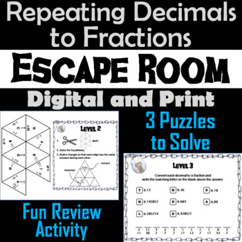 Preview of Repeating Decimals to Fractions Activity: Escape Room Math Breakout Game