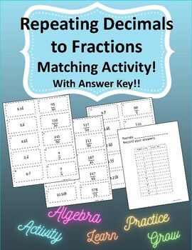 Preview of Repeating Decimals to Fractions Matching Activity
