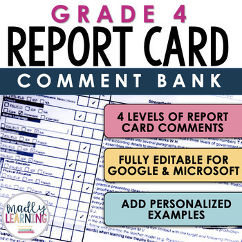 Preview of Report Card Comment Bank - Grade 4 |Ontario | Fully Editable