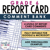 Report Card Comment Bank | Grade 6 | GOOGLE PRODUCT