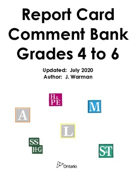 Preview of Ontario Report Card Comment Bank - Grades 4, 5, & 6