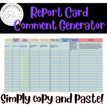 Preview of Report Card Comment Generator