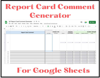Preview of Report Card Comment Generator - Google Sheets
