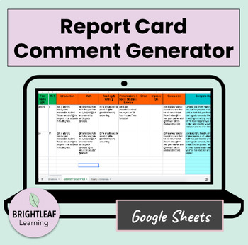 Saga Pioneer Hectares Report Card Comment Generator *Includes Example Sentences!* (Google Sheet)