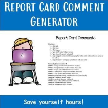 Preview of Report Card Comment Generator (Keep it Simple!)