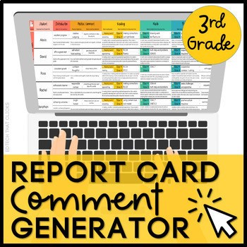 Preview of Report Card Comment Generator for Google Sheets - 3rd Grade