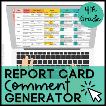 Preview of Report Card Comment Generator for Google Sheets - 4th Grade