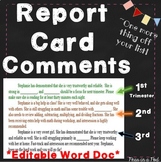 Editable Report Card Comments ⭐ Stress-Free System ⭐ Progress Report
