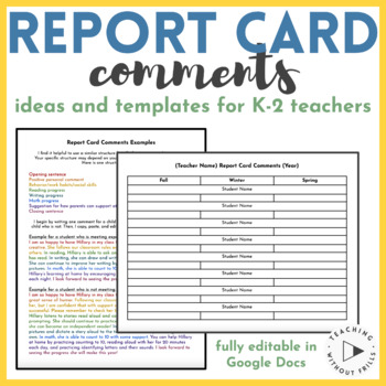Preview of Report Card Comments Ideas, Tips, + Templates for K-2 Teachers