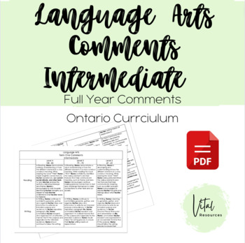Preview of Report Card Comments - Language Arts - Grade 7 and 8 - Ontario 