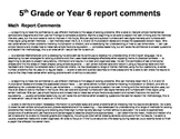 Report Card Comments - Math 5th grade (approx Age 10 - 13)