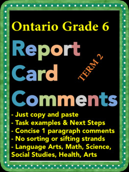 Preview of Report Card Comments - Ontario Grade 6