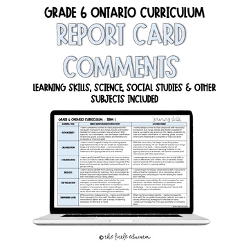 Preview of Report Card Comments Ontario Grade 6| French Report Card Comments & Templates