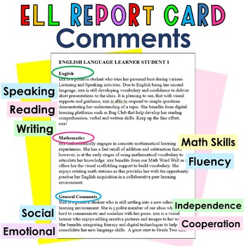 Preview of ELL Newcomers Packet - Progress Report Card Comments