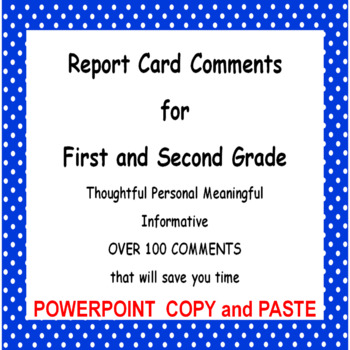 Preview of Report Card Comments for First Grade and Second Grade