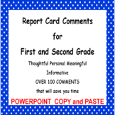 Report Card Comments for First Grade and Second Grade