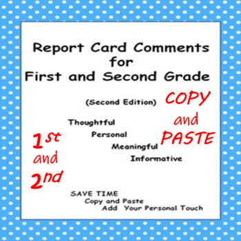 Preview of Report Card Comments for First and Second Grade Copy and Paste