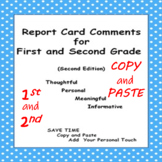 Report Card Comments for First and Second Grade Copy and Paste