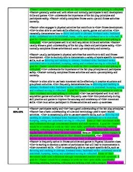 grade 2 physical education report card comments