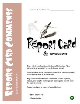 Preview of 1830 REPORT CARD COMMENTS: language, math, behavior, science, writing, homework