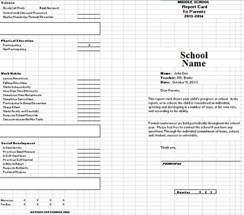 Preview of Report Card (Excel) - Elementary/Middle School