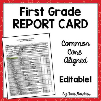 Preview of Editable First Grade Progress Report Card Template {Common Core Standards Based}