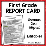 Editable First Grade Progress Report Card Template {Common