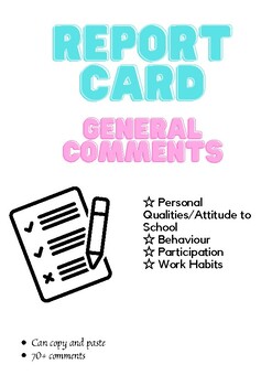 Report Card General Comments by Educ8Me | TPT
