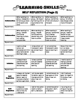 Report Card Learning Skills Self-Reflection Rubric by ...