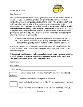Preview of Report Card Letter to Parents