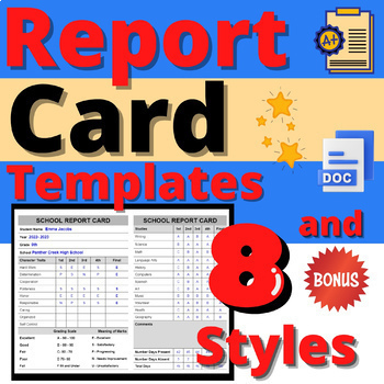 Preview of Report Card Template Editable School Grades Printable Resource
