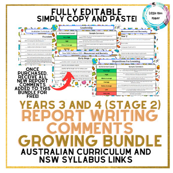 Preview of Report Writing Comment Bank BUNDLE Year 3/4 Stage 2 Australian Curriculum, NSW