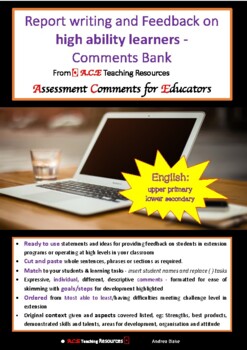 Preview of Report Writing and Feedback Comments Bank - English:upper prim & lower secondary