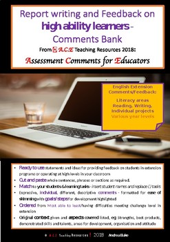 Preview of Report Writing on high ability learners ENGLISH/LANGUAGE ARTS: Comment Bank