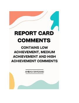 Preview of Report card comments samples (editable)- low, middle, high achievement comments