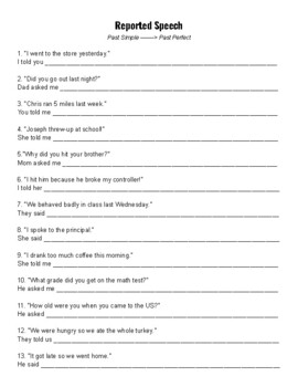 reported speech questions past simple