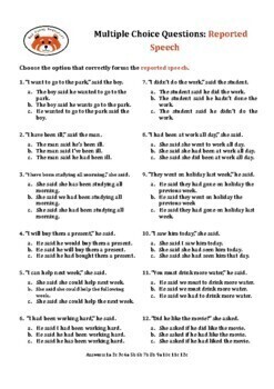 reported speech multiple choice questions with answers